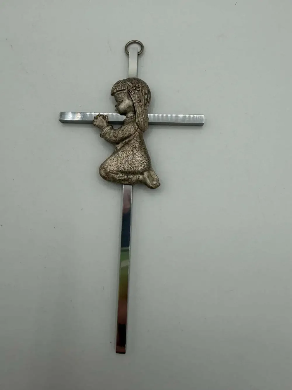 Silver Toned Girl wall Cross Infant Blessing Baby Plaque Wall Décor Hanging